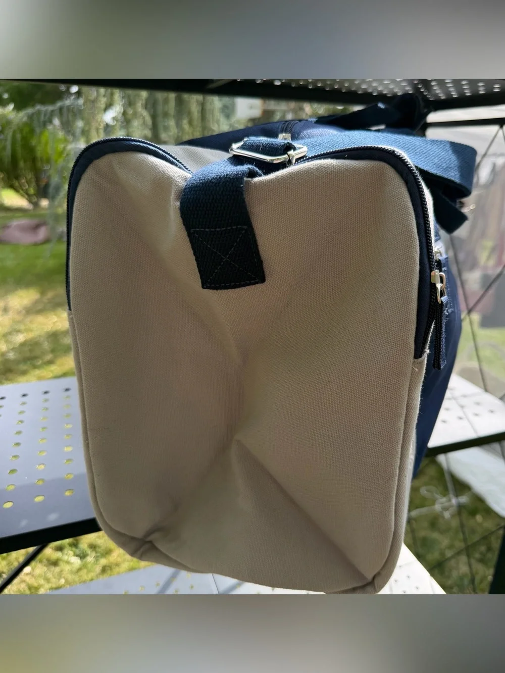 Tommy Bahama Navy and Gray Duffel with Shoulder Strap